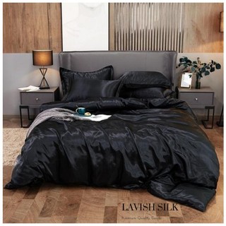 (Hàng order) Bô Chăn Ga Gôi Lua LS Lavish silk (1m8x1m6x10cm)Hàng Loại 1 cao cấp mát lạnh màu đen