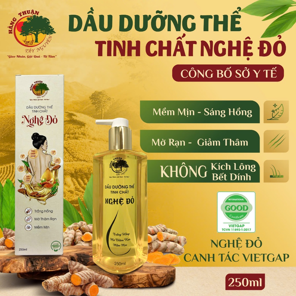 Dầu Dưỡng Thể Trắng Da Tinh Chất Nghệ Đỏ Hằng Thuận Tây Nguyên