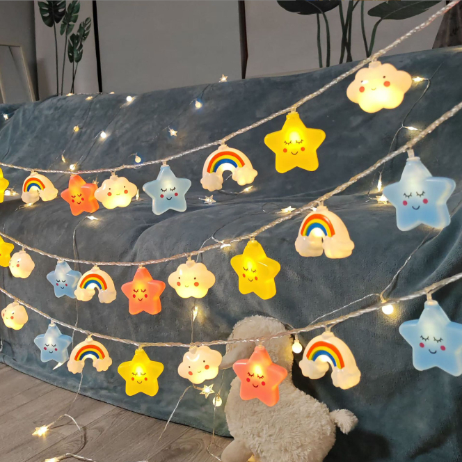 Đèn LED dây USB hình ngôi sao, cầu vồng, mây cute trang trí nhà cửa phòng ngủ, phòng khách siêu xinh, mang đi cắm trại.