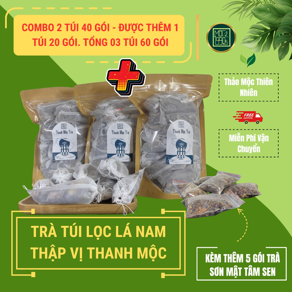 Túi 60 Gói Trà Lá Nam Thập Vị Thanh Mộc Túi Lọc - Mát gan thải độc