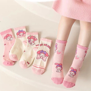 Set 5 đôi tất MELODY ( 3 trắng 2 hồng) - Tất cotton cho bé cổ cao sợi bông mềm mại thoáng khi khử mùi 🌸 sỉ ib🌸