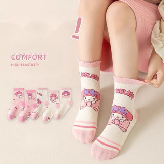 Set 5 đôi tất MELODY ( 3 trắng 2 hồng) - Tất cotton cho bé cổ cao sợi bông mềm mại thoáng khi khử mùi 🌸 sỉ ib🌸
