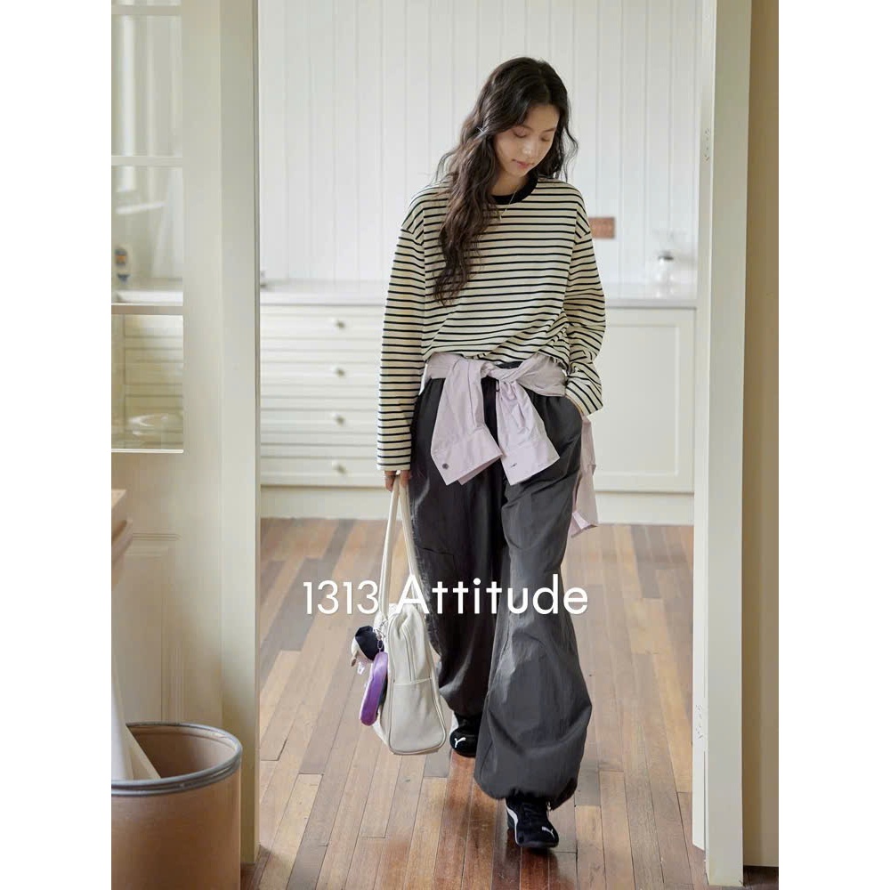 Áo dài tay Nữ Thu Đông, Áo dài tay kẻ sọc màu pastel JULYFASHION, Áo thun nữ mùa đông Chất vải cotton dày dặn phom rộng