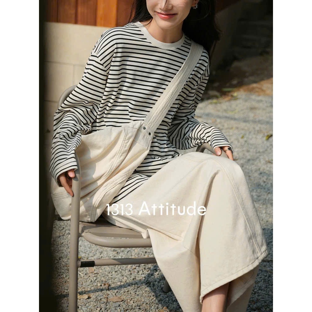 Áo dài tay Nữ Thu Đông, Áo dài tay kẻ sọc màu pastel JULYFASHION, Áo thun nữ mùa đông Chất vải cotton dày dặn phom rộng