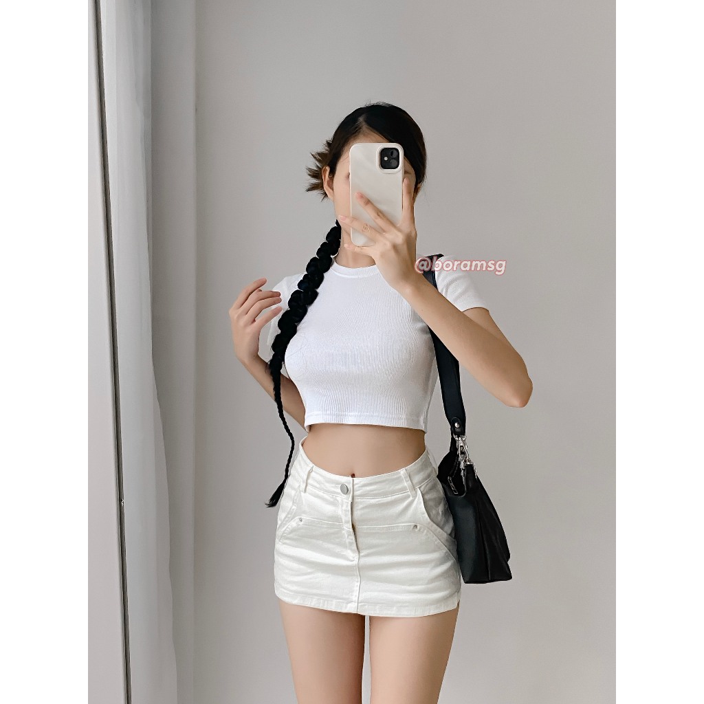 Quần váy nữ tổng hợp jean kaki trắng BORAM SG