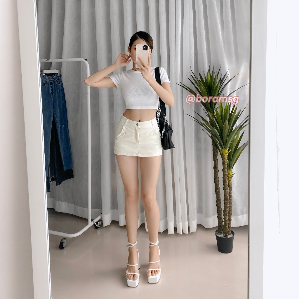 Quần váy nữ tổng hợp jean kaki trắng BORAM SG