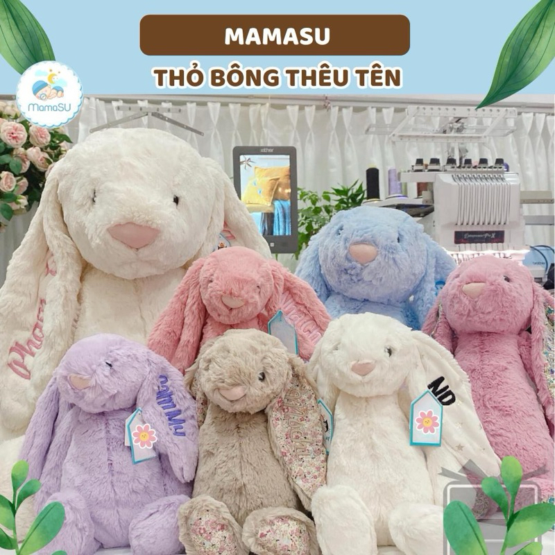 (TẶNG YẾM) Thỏ Bông Thêu Tên Theo Yêu Cầu – Thỏ Tai Dài Lông Mềm Cho Bé Người Yêu Gấu Bông Quà Tặng Valentine