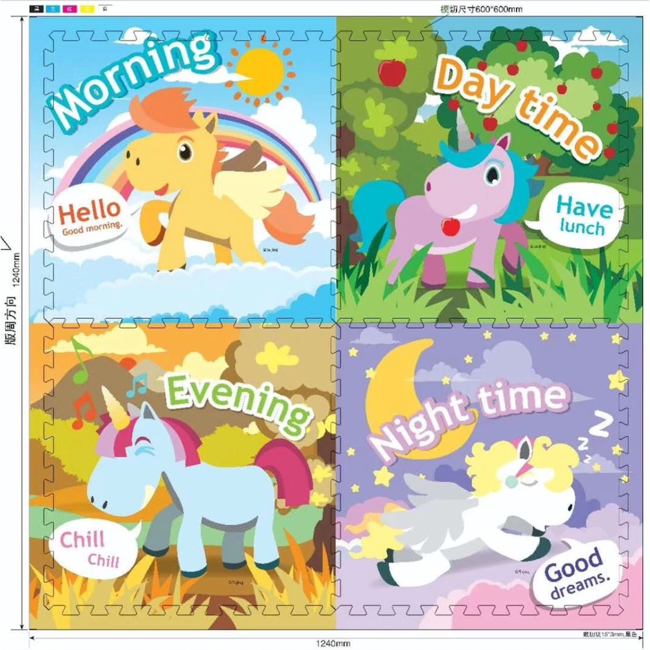 Thảm xốp ghép hoạt hình (bộ 4 miếng 60x60cm) vừa quây bóng hình vuông