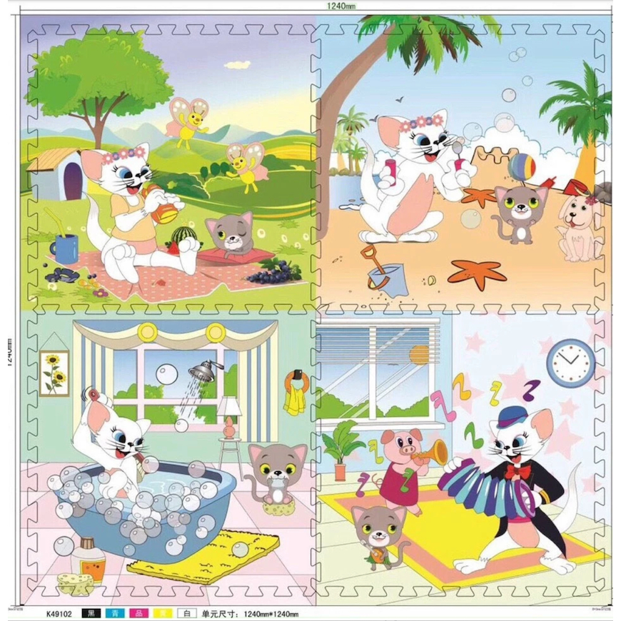 Thảm xốp ghép hoạt hình (bộ 4 miếng 60x60cm) vừa quây bóng hình vuông