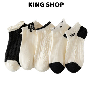 Combo 5 đôi tất nữ cổ lửng cotton thoáng khí ngăn mùi - Vớ nữ cổ vừa phối dày siêu xinh King Shop