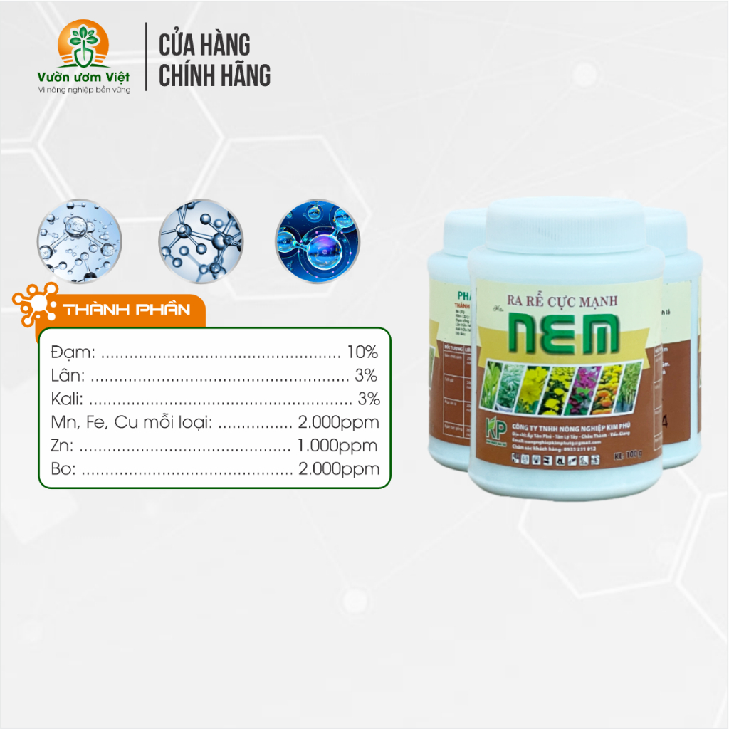 Phân bón kích rễ NEM siêu kích rễ dưỡng lá cho rau màu, cây ăn trái, cây kiểng - 100gr