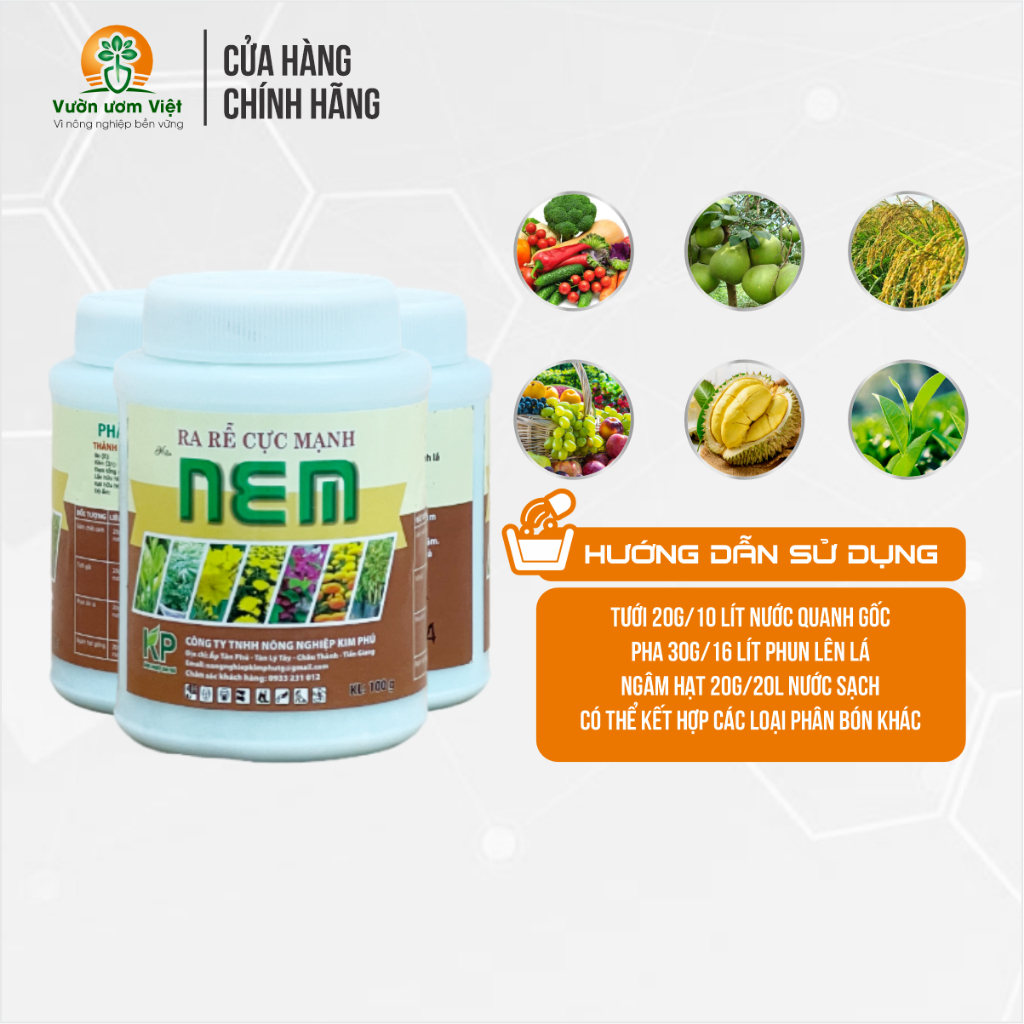 Phân bón kích rễ NEM siêu kích rễ dưỡng lá cho rau màu, cây ăn trái, cây kiểng - 100gr
