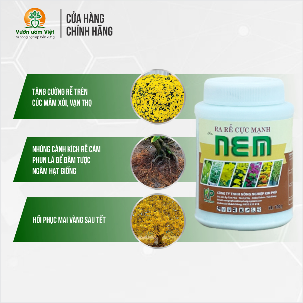 Phân bón kích rễ NEM siêu kích rễ dưỡng lá cho rau màu, cây ăn trái, cây kiểng - 100gr
