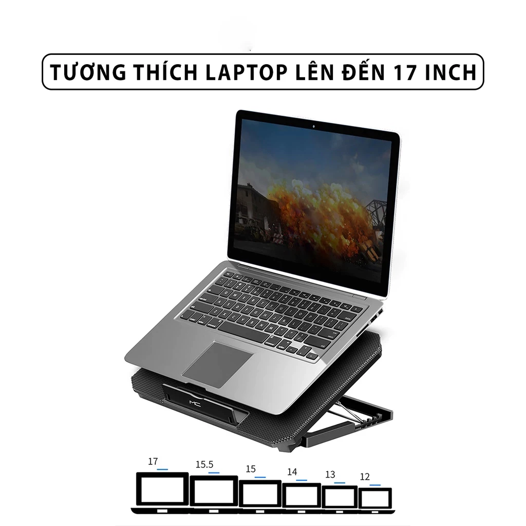 Đế Tản Nhiệt Laptop N99 COOLING PAD cho laptop từ 17 inch trở xuống- Loại Cao Cấp, 1 Fan/ 2 Fan , Đế