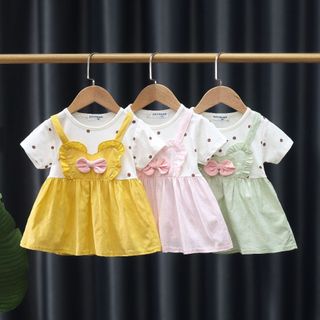 Váy bé gái ngắn tay thun cotton chấm bi phối nơ xinh xắn 0-2 tuổi D1029 Bí Ngô Nhỏ