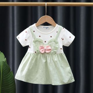 Váy bé gái ngắn tay thun cotton chấm bi phối nơ xinh xắn 0-2 tuổi D1029 Bí Ngô Nhỏ