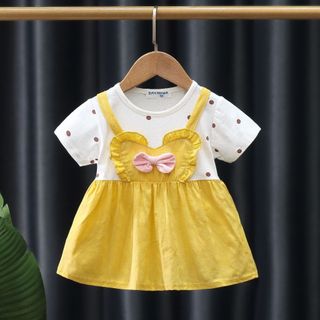 Váy bé gái ngắn tay thun cotton chấm bi phối nơ xinh xắn 0-2 tuổi D1029 Bí Ngô Nhỏ