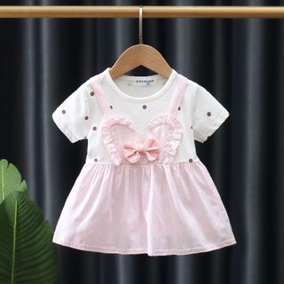 Váy bé gái ngắn tay thun cotton chấm bi phối nơ xinh xắn 0-2 tuổi D1029 Bí Ngô Nhỏ