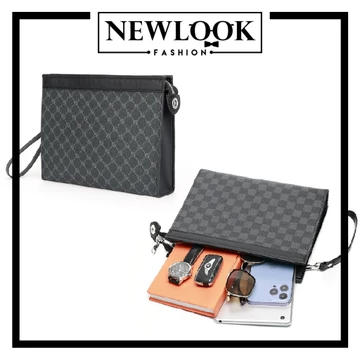 ★ TÚI CẦM TAY ( CLUTCH ) DA PU HOẠ TIẾT CARO KHOÁ KÉO KÈM DÂY TAY ( 26 x 20 x 6cm )