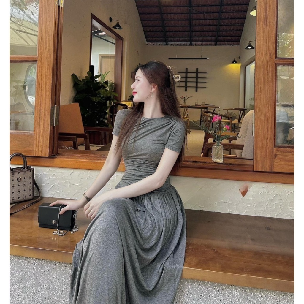 Váy nữ phong cách thời trang Jumato trẻ trung cá tính, đầm nữ tay ngắn dáng dài chất cotton tăm mềm mại cao cấp HCOM2474