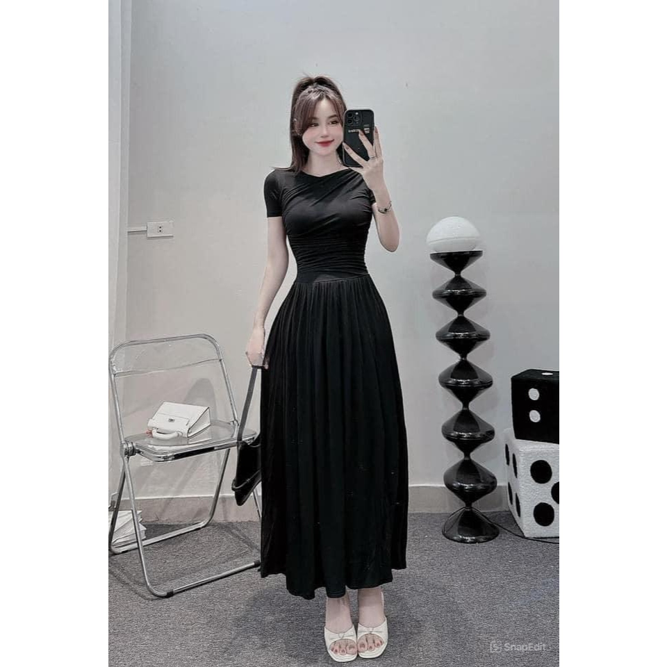 Váy nữ phong cách thời trang Jumato trẻ trung cá tính, đầm nữ tay ngắn dáng dài chất cotton tăm mềm mại cao cấp HCOM2474