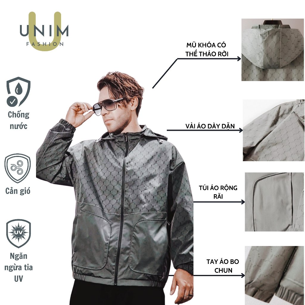 [XẢ KHO] Áo Gió Dập Vân 2 Lớp Chống Nước Dập Vân Chìm Unim Store Vải Tráng Bạc Cao Cấp Có Túi Trong - G08