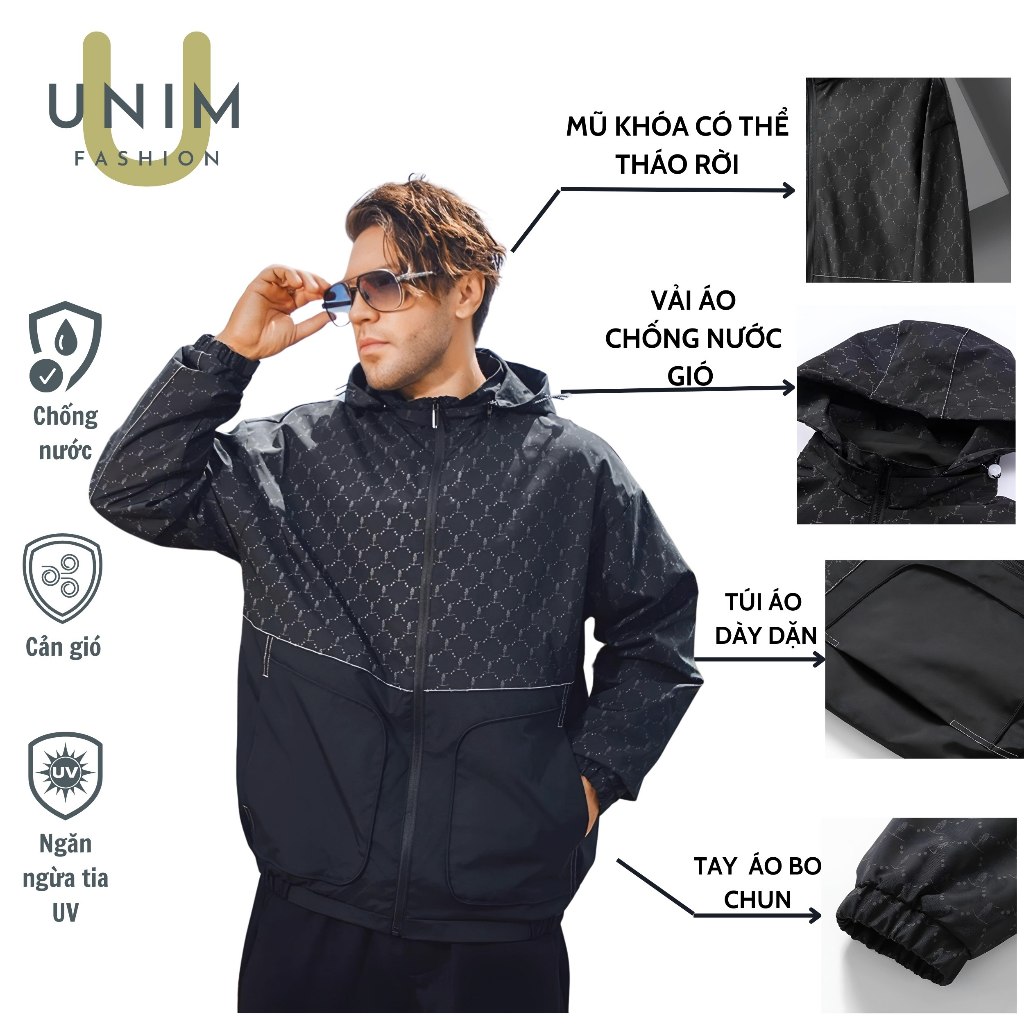[XẢ KHO] Áo Gió Dập Vân 2 Lớp Chống Nước Dập Vân Chìm Unim Store Vải Tráng Bạc Cao Cấp Có Túi Trong - G08