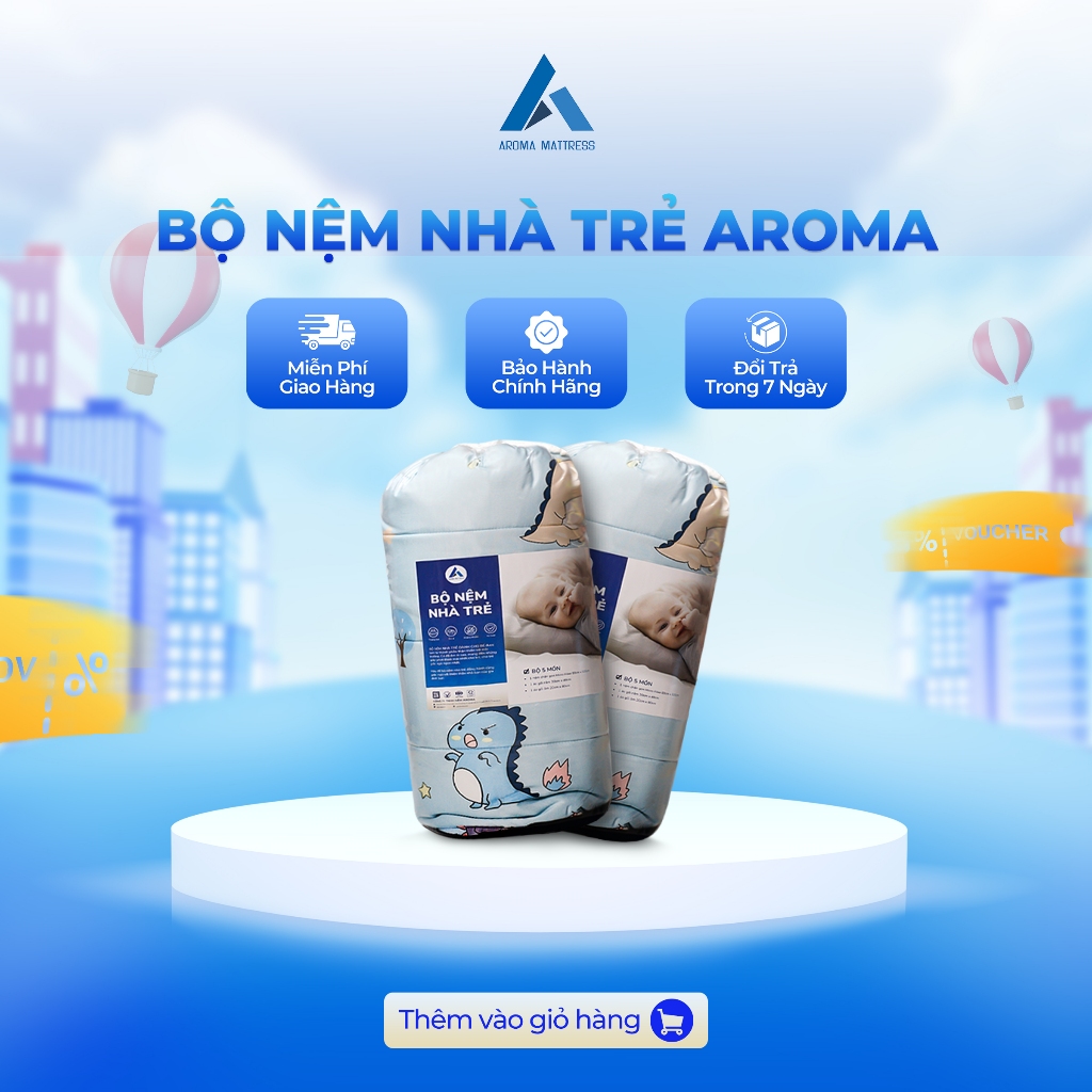 Ảnh Bộ Nệm Mẫu Giáo Aroma Cho Trẻ Em, Vải Tencel Mát Không Hầm Bí Lưng, SET 5 MÓN 2