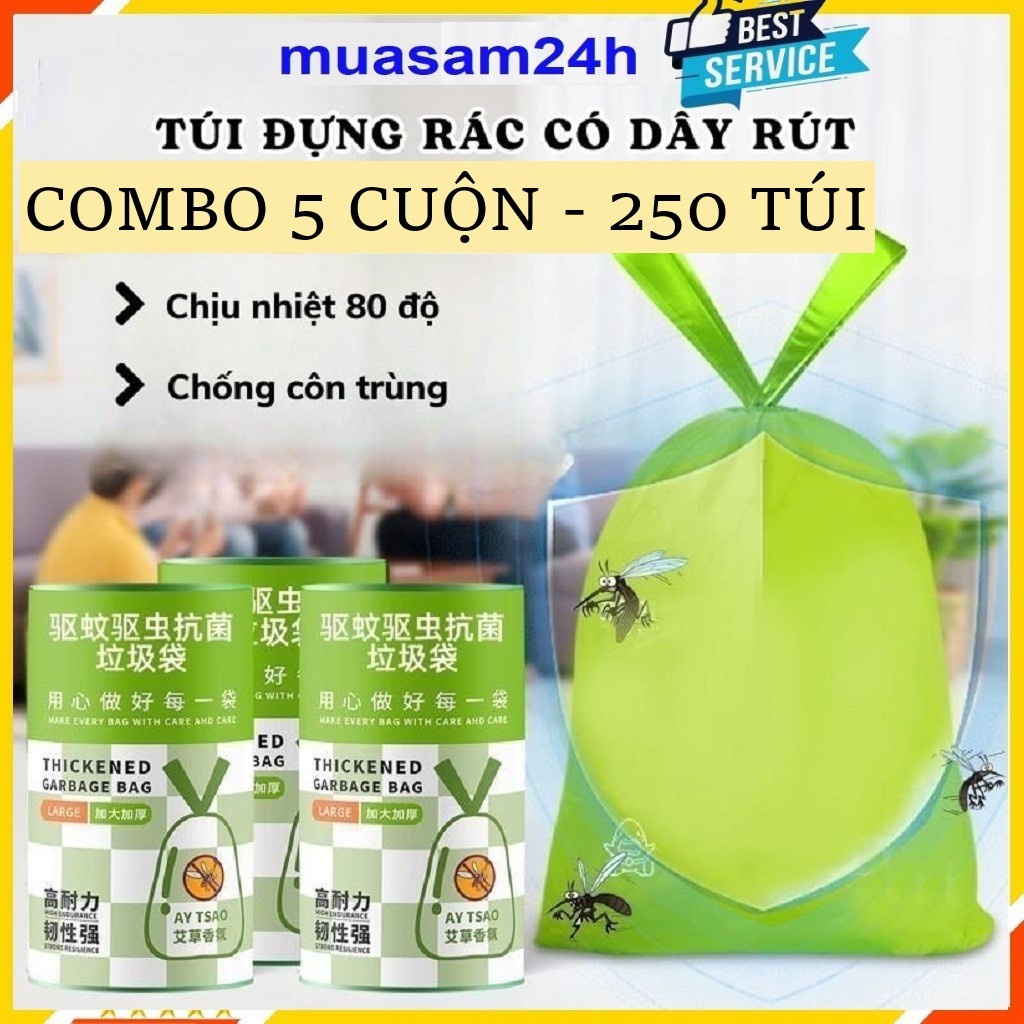 Combo 5 Cuộn Túi Rác Ngải Cứu, Túi Đựng Rác Dây Rút, Loại Sinh Học Tự ...