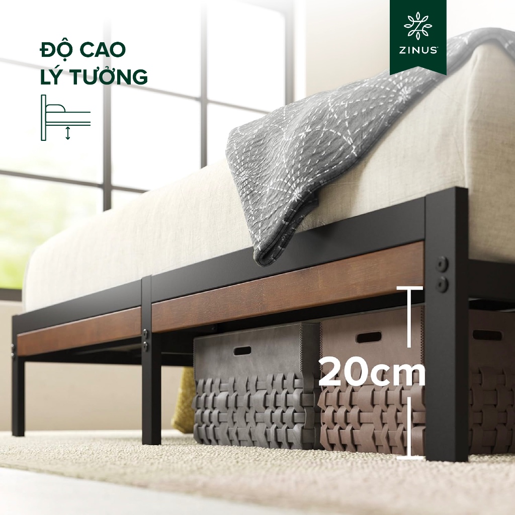 Ảnh Giường Khung Sắt Với Thanh Chắn Bằng Gỗ Tre  -  Kai Bamboo and Metal Platform Bed Frame & Headboard 3