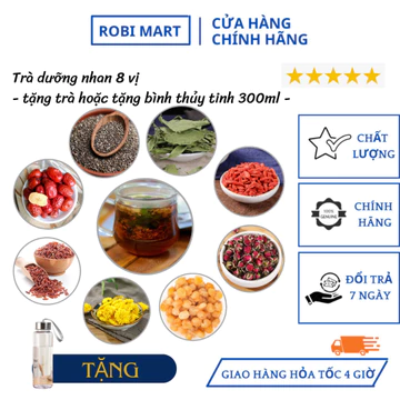 Trà dưỡng nhan 8 vị thảo mộc cao cấp robimart hộp 30 gói [tặng bình hặc tặng trà] - trà 8 vị trà hoa trà gạo lứt đẹp da