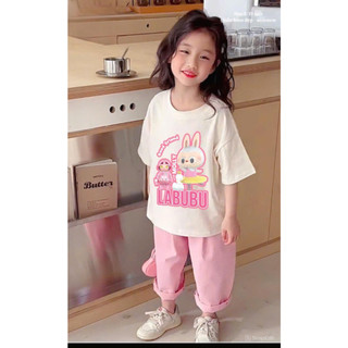 [B&G] Sét bộ labubu quần dài chất linen mềm, áo cotton mát rất cưng cho bé gái từ 13-45kg