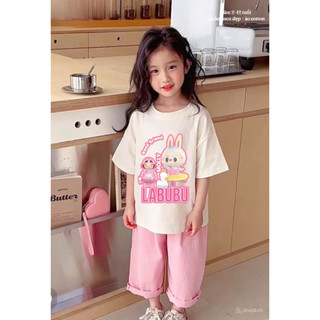 [B&G] Sét bộ labubu quần dài chất linen mềm, áo cotton mát rất cưng cho bé gái từ 13-45kg