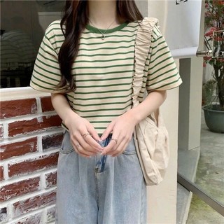 Áo Thun Nữ ngắn tay kẻ sọc ngang JULY fashion2023, Áo phông Nữ sọc ngang Chất Cotton dày dặn, mẫu mới 2024