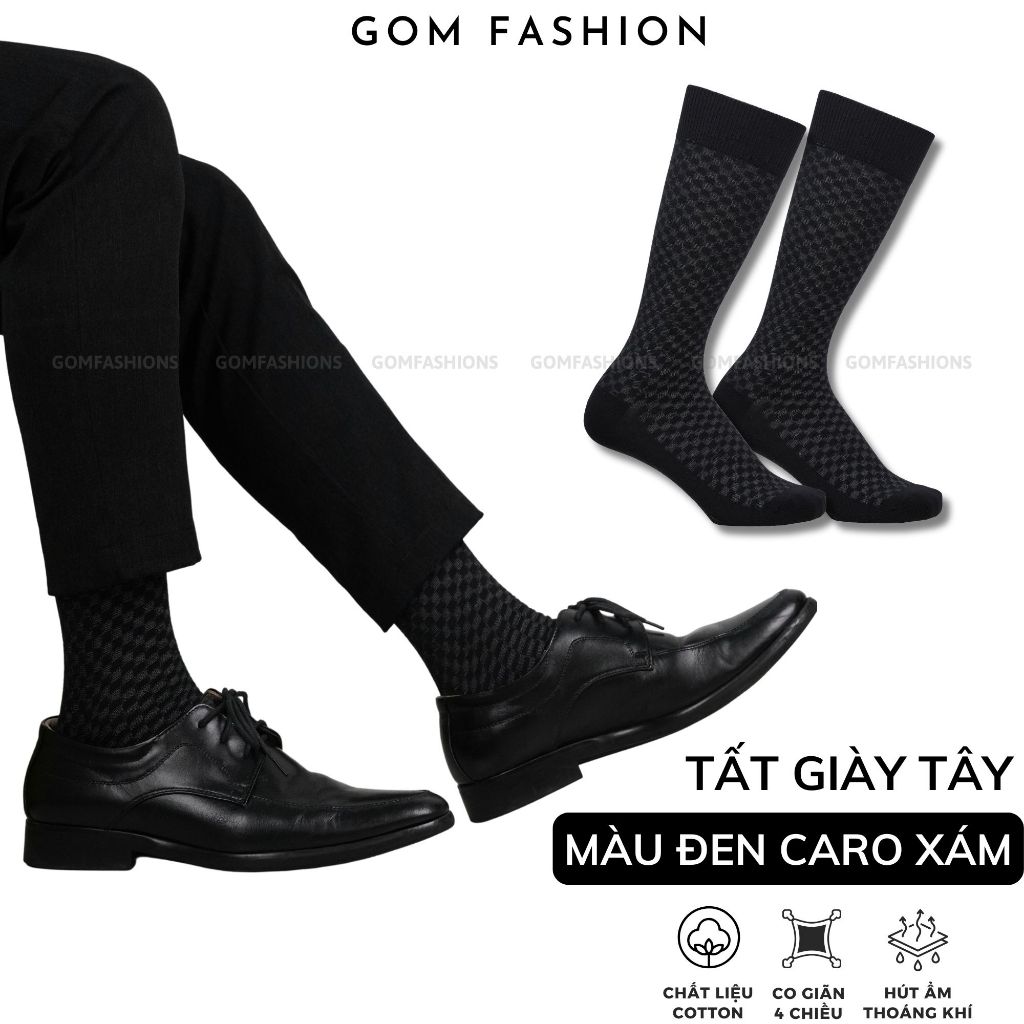 Tất nam công sở GOMTAT màu đen sọc caro xám, chất liệu cao cấp êm chân  -GOM-TAY12-DENCAROXAM