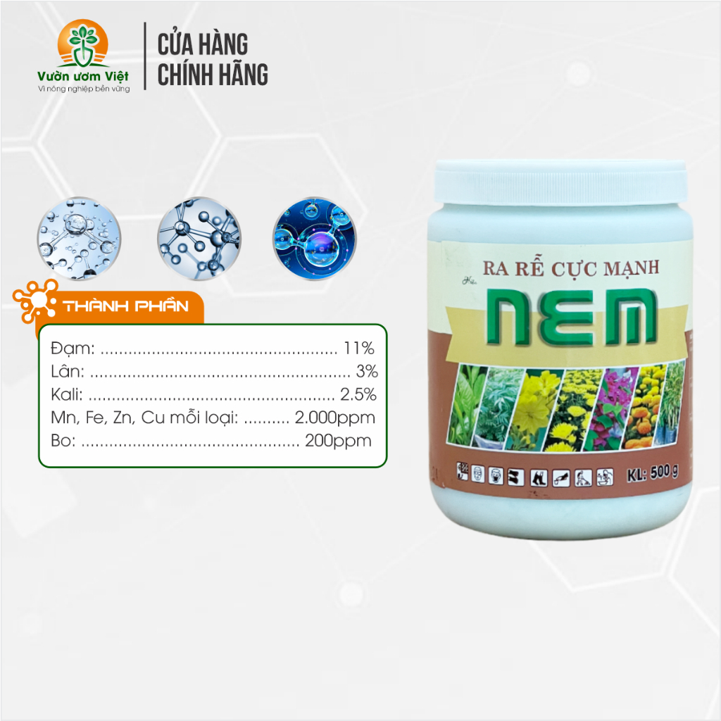 Phân bón kích rễ NEM siêu kích rễ dưỡng lá cực mạnh cho rau màu, cây ăn trái, cây kiểng - 500gr