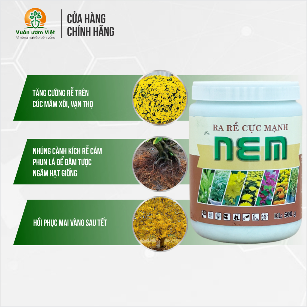 Phân bón kích rễ NEM siêu kích rễ dưỡng lá cực mạnh cho rau màu, cây ăn trái, cây kiểng - 500gr