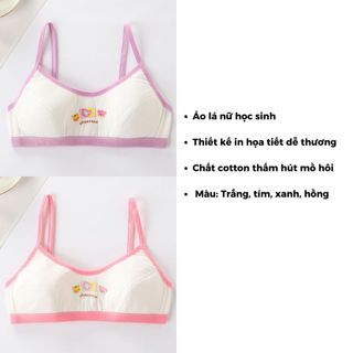Áo lót học sinh tuổi dậy thì chất cotton thấm hút mồ hôi kiểu dáng viền màu in hình cute DEVARI B528