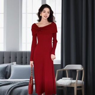 Đầm Dệt Kim Lệch Vai Cổ Điển Phong Cách Pháp Mùa Thu Đông AL09