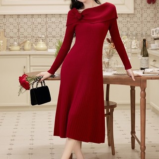 Đầm Dệt Kim Lệch Vai Cổ Điển Phong Cách Pháp Mùa Thu Đông AL09