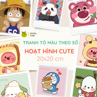 TỔNG HỢP - Tranh tô màu số hóa CÔNG CHÚA, LOOPY, SHIN, DORAEMON, kích thước 20x20cm, đã căng khung