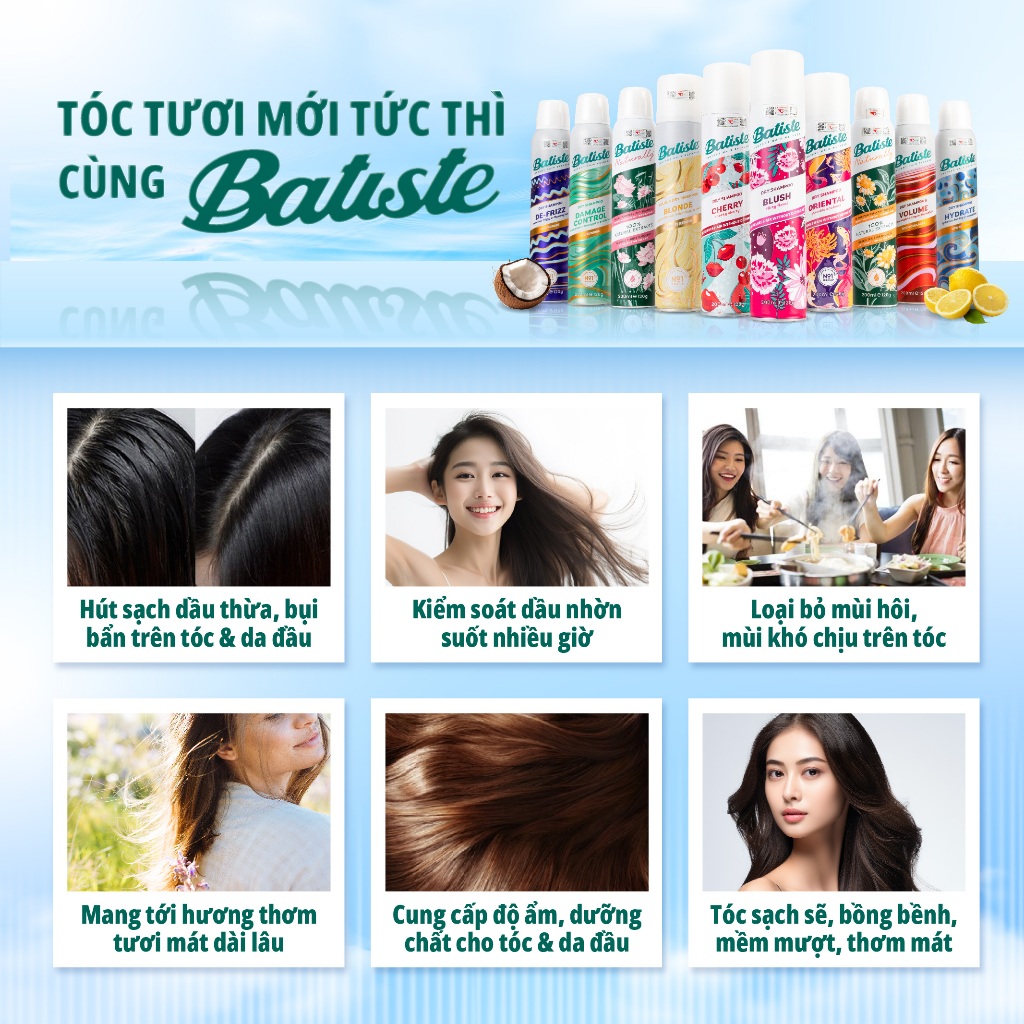 Ảnh Combo 2 Chai Dầu Gội Khô Chuyên Biệt Batiste Dry Shampoo 200ml Số 1 UK - Dành Cho Tóc Hư Tổn, Khô Xơ 3