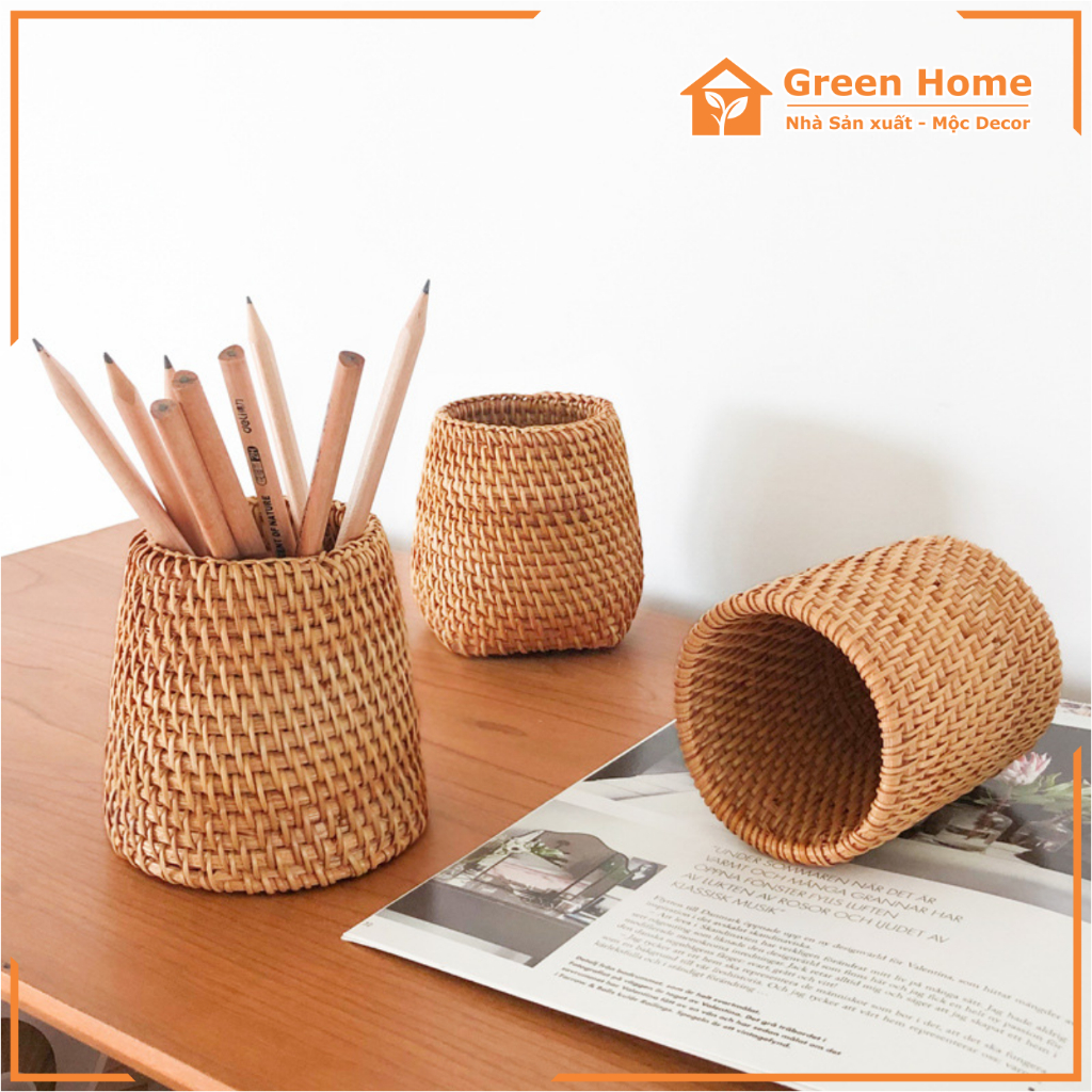 Hộp Đựng Bút, Cốc Mây Cắm Hoa Khô Decor, Đồ Dùng Học Tập, Đồ Cá Nhân