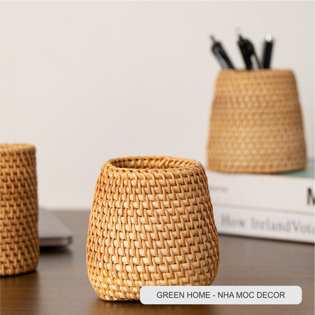 Hộp Đựng Bút, Cốc Mây Cắm Hoa Khô Decor, Đồ Dùng Học Tập, Đồ Cá Nhân