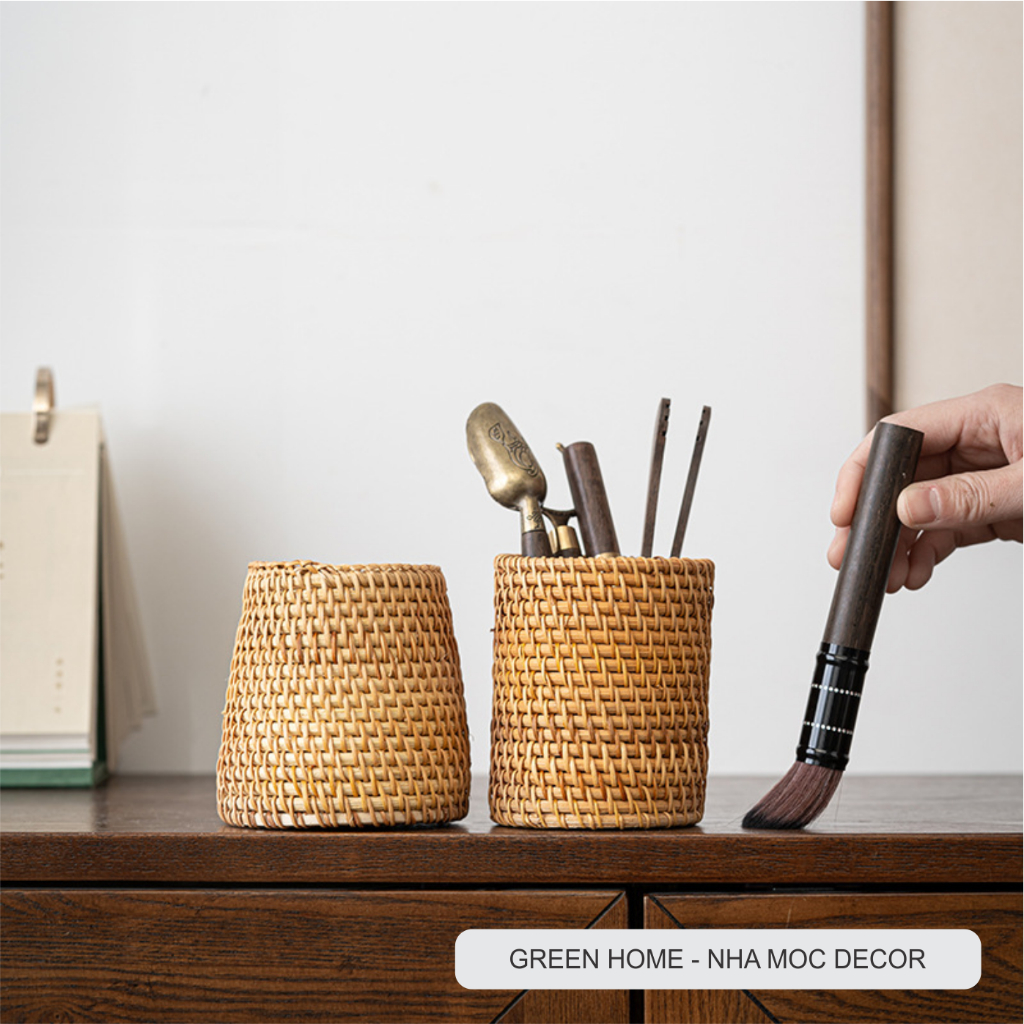 Hộp Đựng Bút, Cốc Mây Cắm Hoa Khô Decor, Đồ Dùng Học Tập, Đồ Cá Nhân