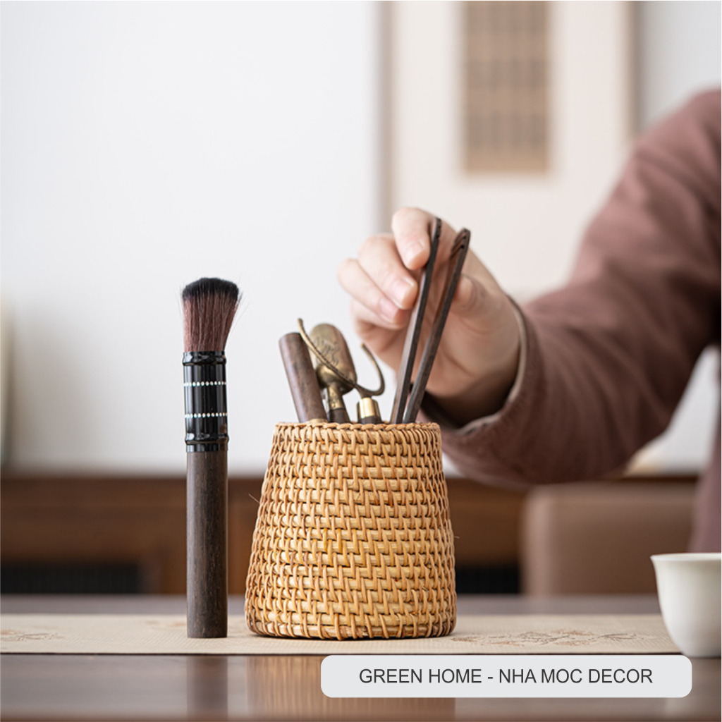 Hộp Đựng Bút, Cốc Mây Cắm Hoa Khô Decor, Đồ Dùng Học Tập, Đồ Cá Nhân
