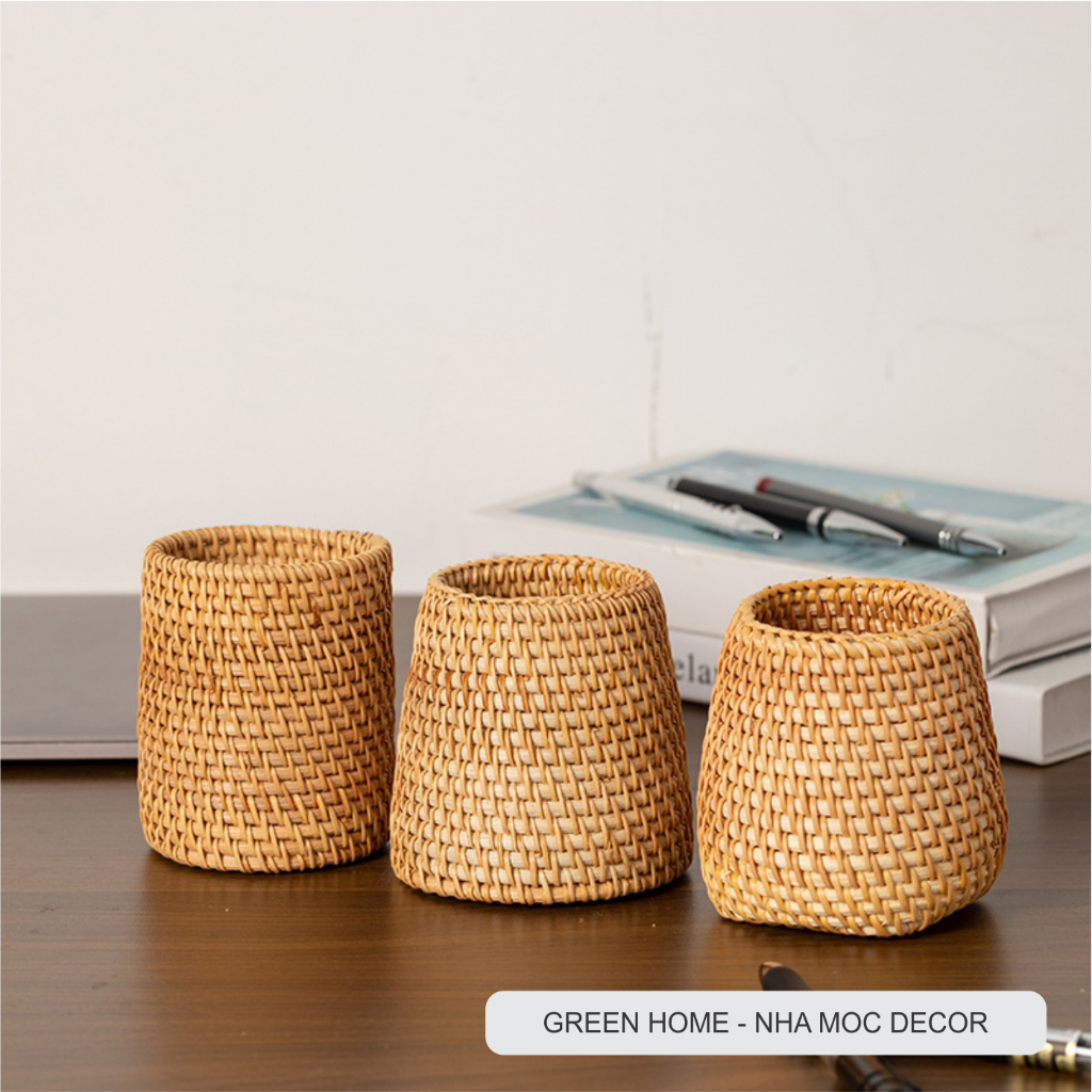 Hộp Đựng Bút, Cốc Mây Cắm Hoa Khô Decor, Đồ Dùng Học Tập, Đồ Cá Nhân