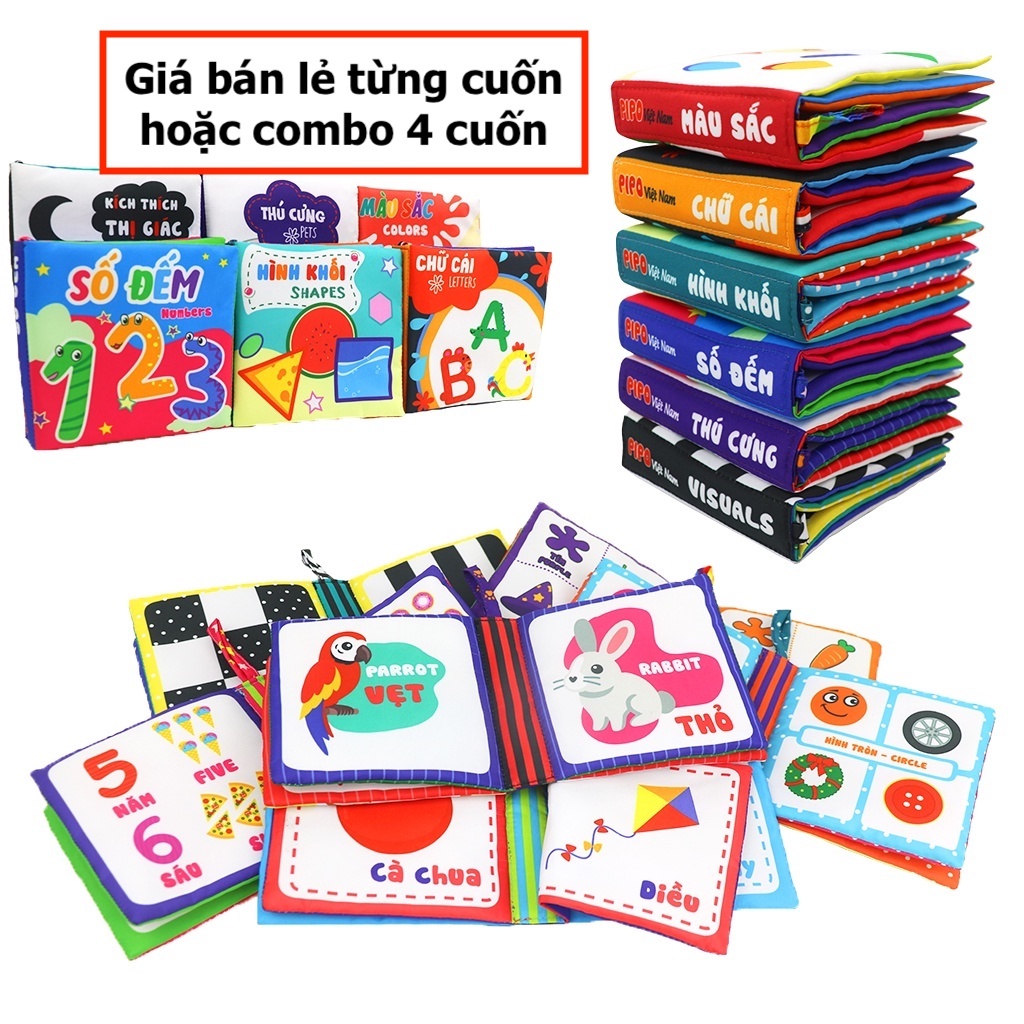 Ảnh Sách Vải Cho Bé, Đồ Chơi An Toàn Cho Trẻ Sơ Sinh Và Trẻ Nhỏ - Cỡ nhỏ 12x12cm - PipoVietnam 1