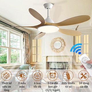 Gogeous quạt trần có đèn 46/56 3 chế độ màu đèn kèm điều khiển từ xa 46/56 inch, quạt trần cánh gỗ