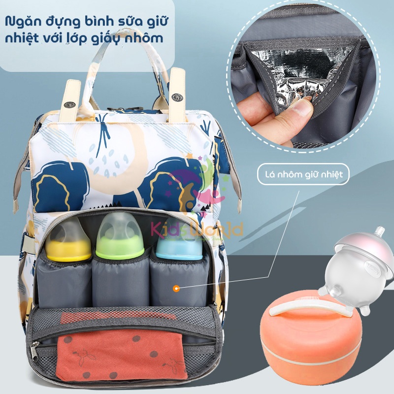 Ảnh Balo bỉm sữa giữ nhiệt bình sữa tích hợp cổng sạc USB KidAndMom CareFreeFox nhiều ngăn chống thấm đựng bỉm sữa cho mẹ bé 2